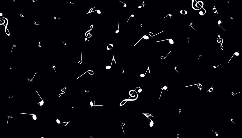 Music notes white on a black background