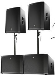 2x EV ETX12P 12′′ full range – powered speakers. 2x EV ETX18SP 18′′ sub bass – powered speakers. 